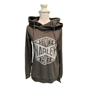 Harley Davidson Double Hooded Vintage Gray Hoodie Ladies Size S